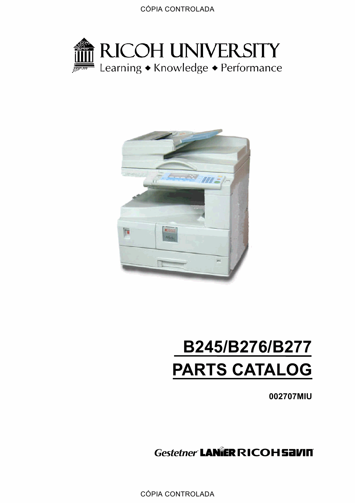 RICOH Aficio MP-1500 1600 2000 1600L 2000L B245 B276 B277 Parts Catalog-1